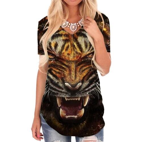 Giyu Brand Tiger T-shirt women Animal T-shirts 3d Ferocious Tshirts Printed Harajuku V-neck Tshirt Womens Clothing Fashion