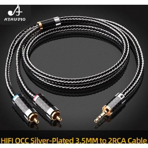 Hifi Silver-Plated 3.5mm to 2RCA Cable Hi-End OCC Stereo 3.5mm Splitter Cable AUX RCA Y Cord for Smartphone Speakers
