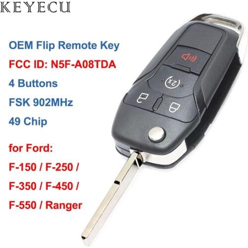 Keyecu OEM Flip Remote Car Key Fob 4 Button 902Mhz 49 Chip for Ford F150 F250 F350 F450 F550 Ranger 2015-2020 FCC ID: N5F-A08TDA