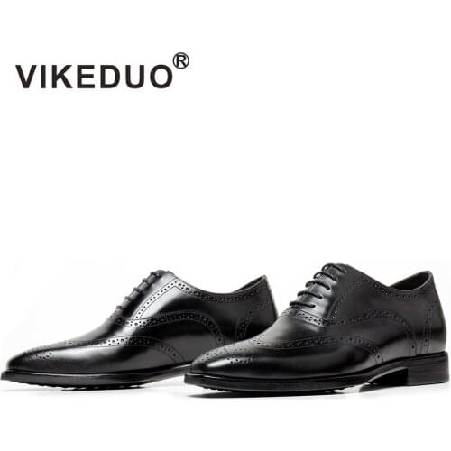 Vikeduo Hand Made Big Medallion and Brogues Leather Oxfords Black Top Work Designer Men Famous Brands Shoes