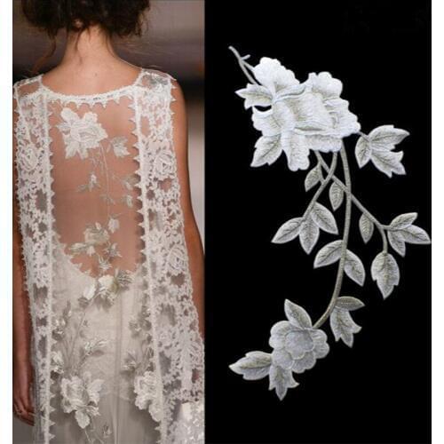 Peony rose flower clothes embroidered lace fabric Sew on patche clothing cheongsam DIY accessories