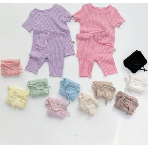 2021 Summer Korean Kids Clothing Sets Baby Girls Boys Tshirt+Pants 2pcs Short Sets Children Candy Color Loungewear