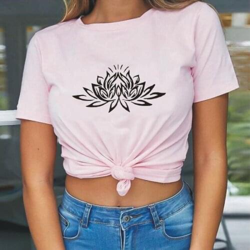 Summer Short Sleeve Casual T Shirt Women Tops Fashion Print Tee Shirt Femme Beautiful Lotus Tshirt Women 2021 Camiseta Mujer