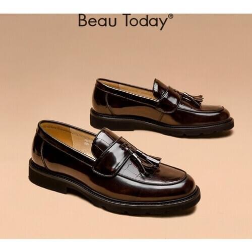 BeauToday Leather Loafers Men Cow Leather Alligator Pattern Fringe Male Slip-On Gentlemen Spring Autumn Shoes Handmade 55003