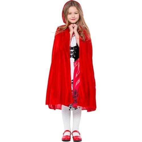 Girls Little Red Riding Hood Dress With Hooded Cape Costumes Cosplay For Kids Halloween Birthday Party Cosplay