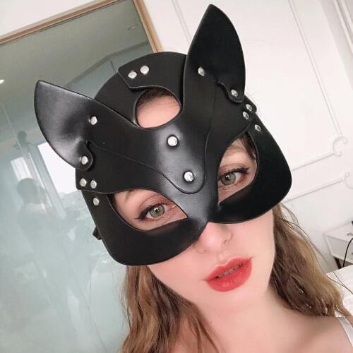 PU Leather Fox Eye Mask Women Sexy Mask Half Face Cosplay Leather Halloween Party Props Masquerade Fancy Masks Punk Collar