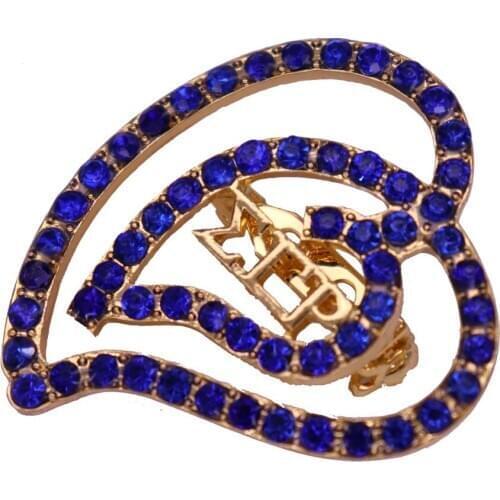 New Arrival Metal Love Heart Blue Crystal Sigma Gamma RHO Brooch Greek Letter SGRHO Symbol Sorority Brooches Jewelry For Gift