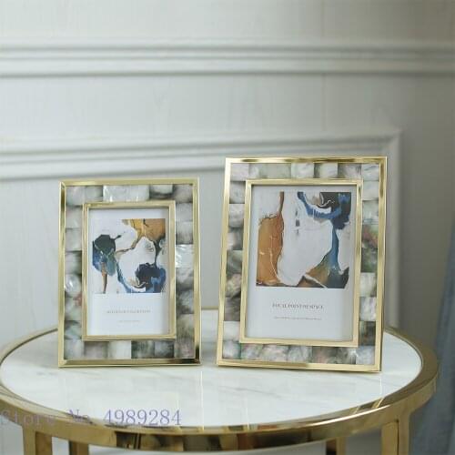 Metal Photo Frame Metal Shell Stitching Golden Border Photo Storage Rack Home Decoration Picture Frame Desktop Crafts Ornaments