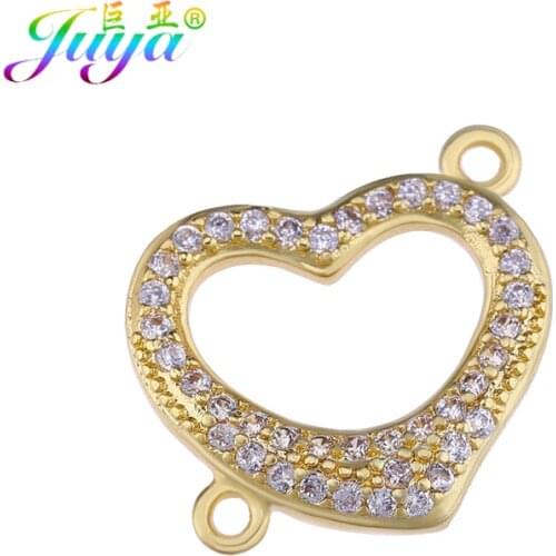 Juya DIY Fashion Jewerly Handmade Micro Pave Zircon Heart Charms Connectors For DIY Needlewrok Jewelry Components Wholesale