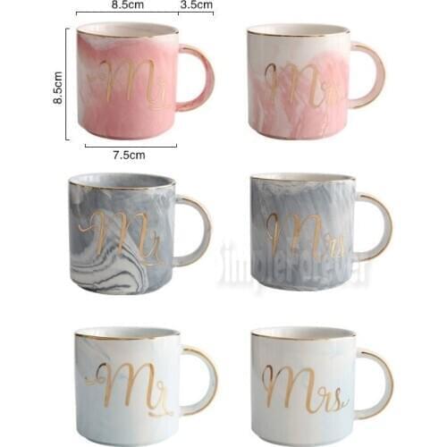 Wholesale Marble Ceramic Mug Creative Coffee Cup Multi Color Mr and Mrs Tea Cups