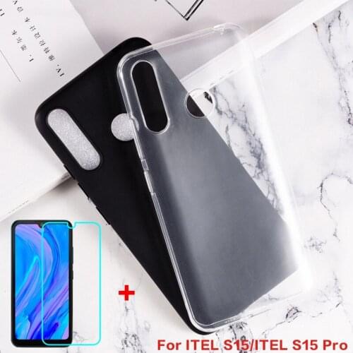 Soft Black TPU Case For ITEL S15 Silicone Caso Anti-knock Transparent Phone Case Cover For ITEL S15 Pro S15Pro Tempered Glass