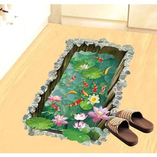 3D fish pond floor Stickers for kids rooms, bedroom flooring, non-slip, home decor, wall poster, art stickers