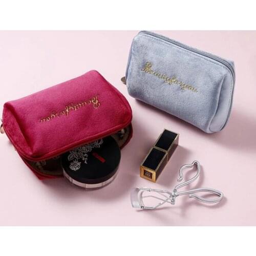 New Women Zipper Velvet Make Up Bag Travel Large Ladies Cosmetic Bag For Makeup Solid Color Female Make Up Pouch Necessaries