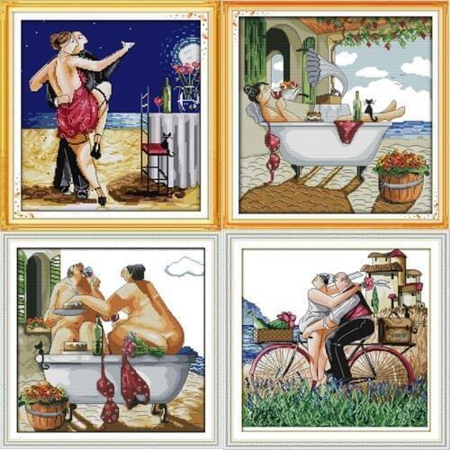 Oneroom Enjoy life series Tango lovers stamped and Counted Cross Stitch pattern kits DMC printed embroidery needlework Sets