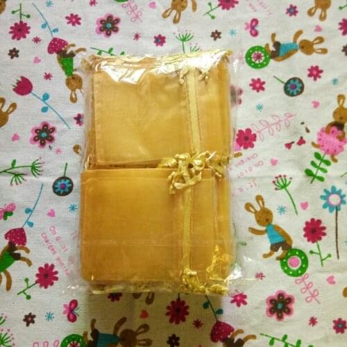 Wholesale 1000 Pcs/lot Gold Organza Drawstring Pouches 5x7 7x9 9x12 10x15cm Jewelry Gift Bags Wedding Packaging Bags&Pouches