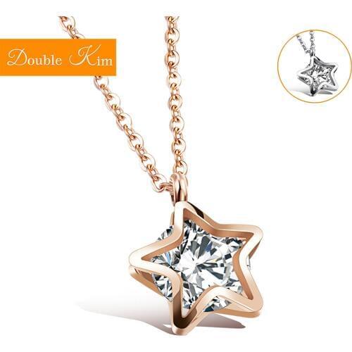 Star Zircon Pendant Necklace Rose Gold Silver Color Chain Necklace Stainless Steel Fashion Trendy Women Jewelry Gift