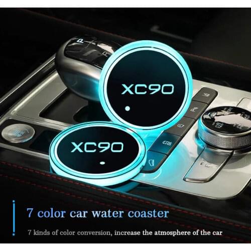 Luminous Car Water Cup Coaster Holder 7 Color USB Charging Car Logo Led Atmosphere Light For Volvo XC90 XC 90 Auto Accessories
