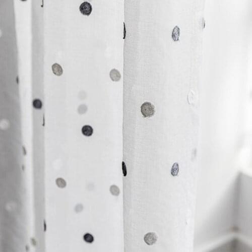 Tiyana Black -Grey Dots Embroidery White Sheer Curtain for Kitchen Living Room Bedroom Tulle for Windows Treatment ZH035#4