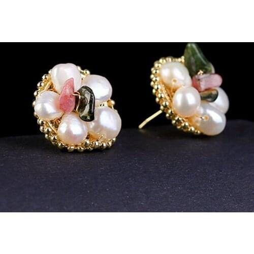 Natural Fresh Water Baroque Flower Pearl Stud Earrings Natural Stone Stud Earring For Women Fine Elegant Jewellery Fashion New
