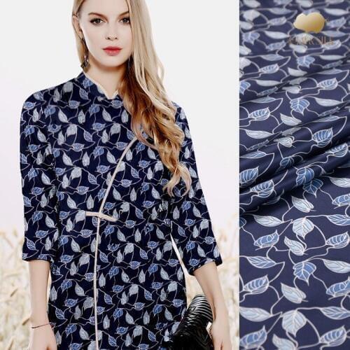 Leaves silk stretch satin fabric custom digital inkjet silk fabric drapes shirt dress silk stretch fabric wholesale cloth