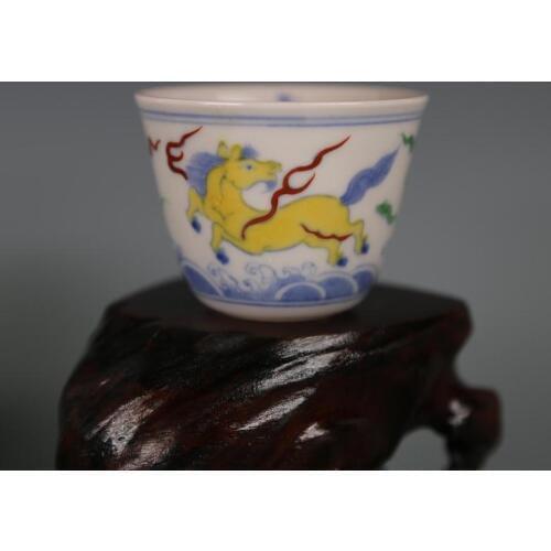 Antique MingDynasty(ChengHua) porcelain cup,The horse in the sea,DouCai,Hand-painted crafts,Collection&Adornment,Free shipping