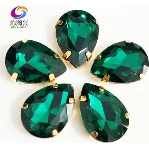 Golden bottom Malachite green DR shape High quality AAA Glass Crystal sew on claw rhinestones,Diy/Clothing accessories SWSG14