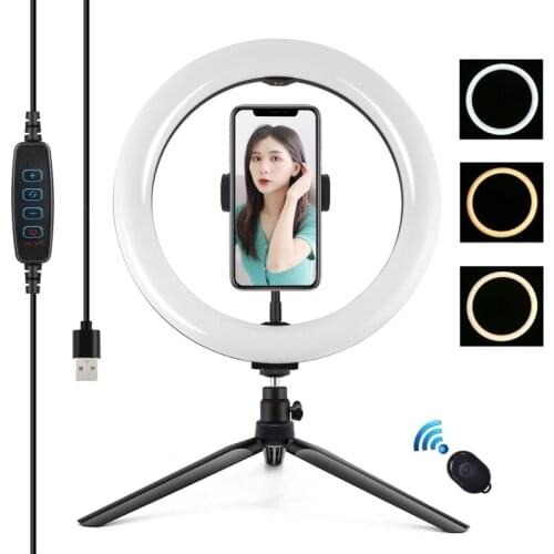 PULUZ 10.2 inch 26cm Light + Desktop Tripod Mount USB 3 Modes Dimmable Dual Color Temperature LED Curved Diffuse Light