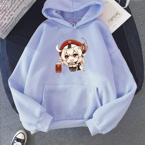 Genshin Impact Kawaii Klee Chibi Print Hoodies Hoody Women Men Anime Cartoon Sweatshirts Female Casual Hooded Clothes Streetwear