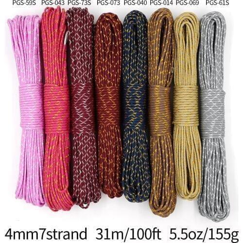 YOUGLE Metallic 550 Paracord Parachute Cord Lanyard with Sparkle Glitter Tracers for Gift Wrap Holiday Decoration DIY Crafting