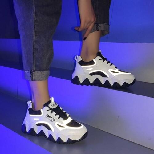 2021 Summer Women Chunky Sneakers Vulcanize Shoes Korean Fashion Female White Platform Thick Sole Running Casual Shoes Woman