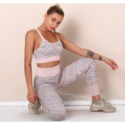Women 2 Piece Workout Outfits Sports Bra High Waist Gym Leggings Yoga Sports Suit Fitness Clothes Exercise Sportswear Tracksuit