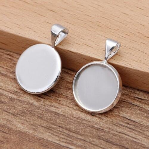 100pcs 12mm 14mm Pendant Circle Bezel tray Cameo Cabochon Base Blanks Hanging on Drop Earrings Supplies Settings DIY Findings