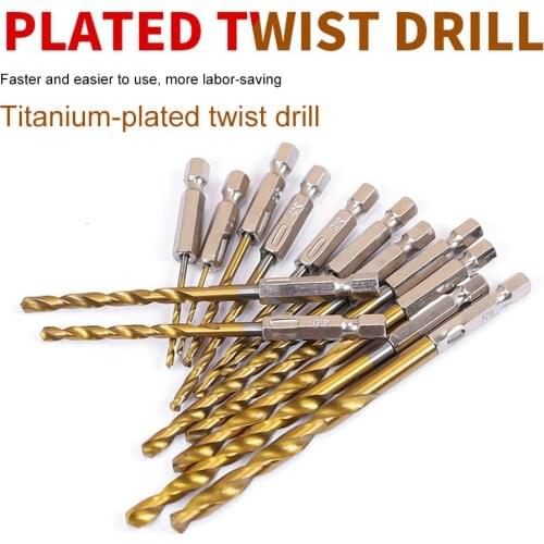 13Pcs Universal 1/4 Hex Shank 1.5-6.5mm Drill Bits HSS High Speed Steel Titanium Coated Drill Bit Set Power Tools Accessories
