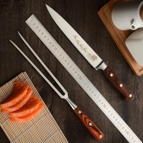 8 inch Professional Iron Plate Special Tool Teppanyaki Sintering Kitchen Household Barbecue Meat Knife Fork Steak Cuisine Cutter