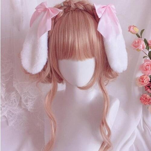 Lolita Hair Accessories Women Hair Clips Plush Bunny Hair Bands for Girls Ribbon Bows