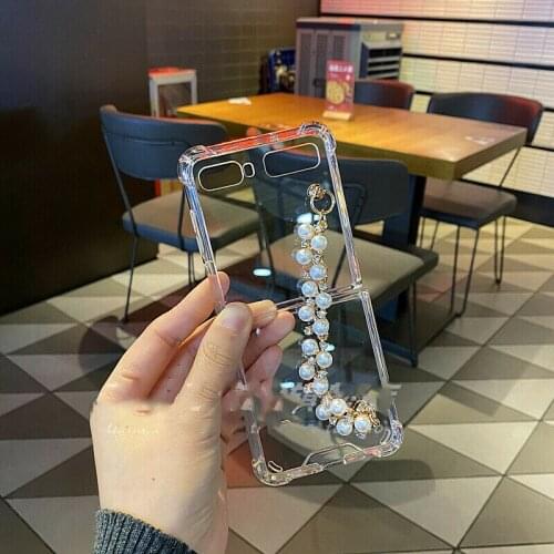 Pearl Bracelet Chains Phone case For Samsung Galaxy Z Flip Neck Chain Clear Shockproof Cover