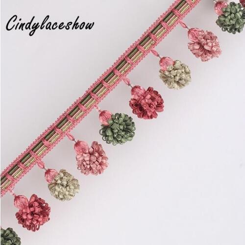 Flower Ball Beaded Tassels Hanging Curtain Lace Trim DIY Sewing 6.5cm Width Trimmings Fringes Wedding Party Home Textile Decor
