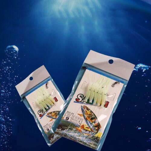 DYGYGYFZ 30Pcs/set Soft Fishing Lure Rigs Luminous Shrimp Bait Fish Lure Soft Lure Worn Fake Lure Fishing Hooks Glow In Dark