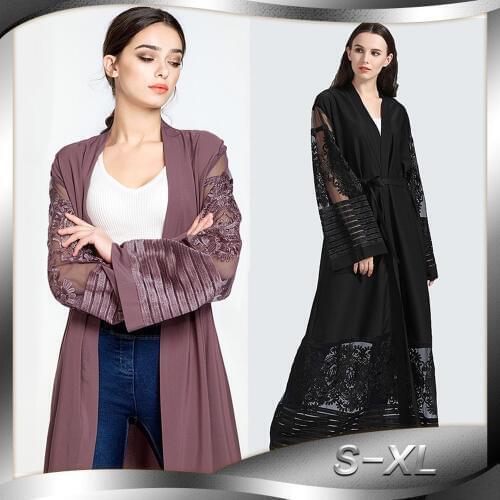 Explosion cardigan new womens embroidery mesh cardigan Dubai robe dress Islamic women Abaya fashion trend wild women costume