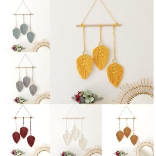Elegant Hand-woven Tassels Leaves Tapestry Bedroom Wall Hanging Pendant Art Wall Accents Decor Tassel Crafts Chic Boho