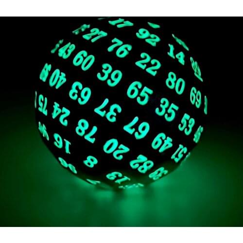 Haxtec Metal D100 Dice 100 Sided DND Dice Pathfinder RPG-Silver Glowing Green Numbers