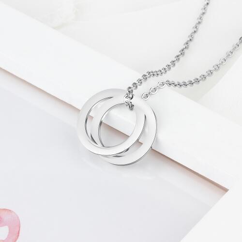 Personalized Stainless Steel Russian Ring Necklace Chain Free Engraving Custom 2 Names Round Pendant Necklaces Gift for her