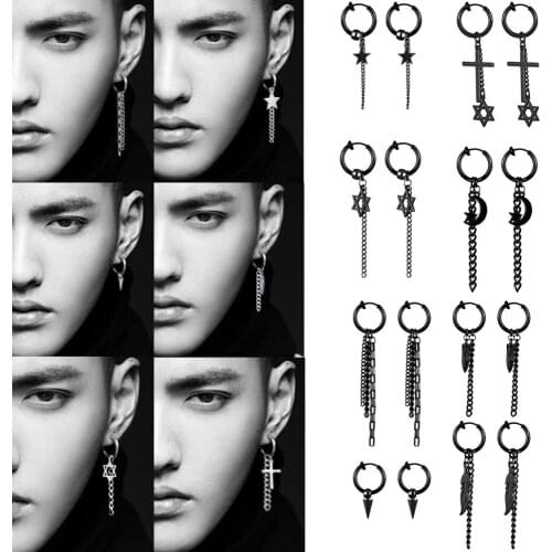 Korean Kpop Stainless Steel Cross Earrings Ear cuffs for Men Women Punk Black Fake Piercing Clips Unisex Earcuff Oorbellen