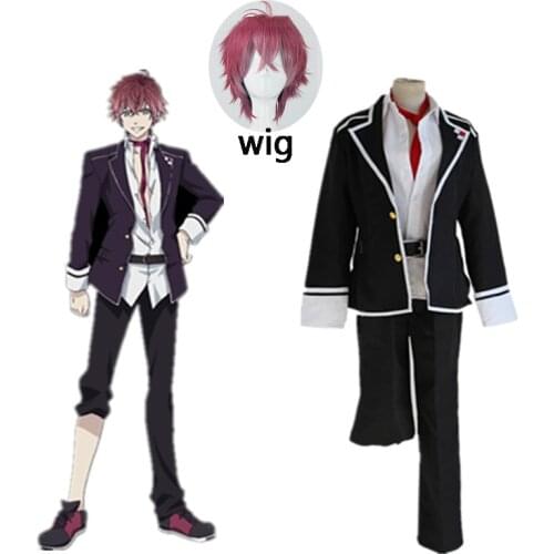 Anime Diabolik Lovers Sakamaki Ayato Cosplay Costume School Uniforms Halloween Party Wear Outfit Blazer Pants Tie Belt and wig