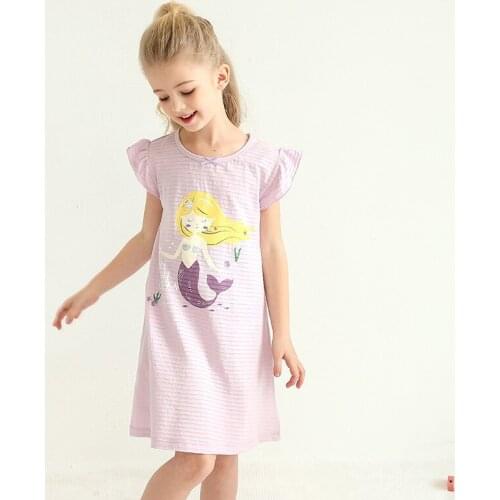 Summer Girls Sleepwear 2-14Y Childrens Flying Sleeve 100% Cotton Child Baby Sleeping Dress Teenager Nightdress Kids Pajamas