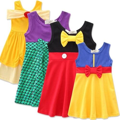 Summer Girls Sleeveless Dresses Baby Girl Knitted Cotton Cute Stitching Dresses 2-7 Years Old Girls Casual Princess Dress