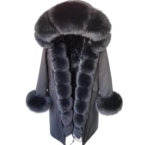 Maomaokong 2021 Ladies Super Long Parka Leather Coat Winter Jacket Natural Rabbit Fur Hood Detachable Luxury Warm Jacket Novelty