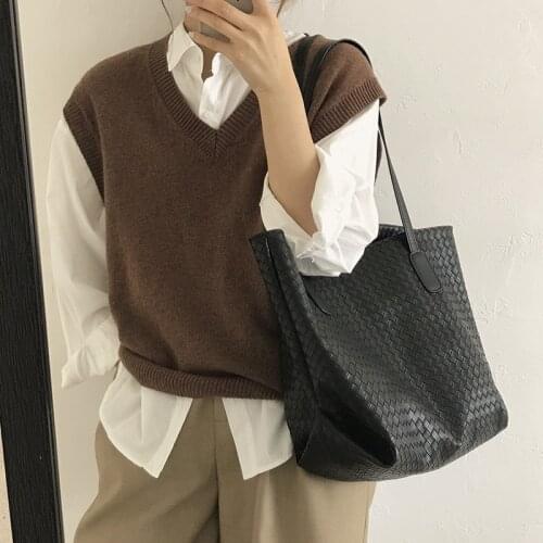 Fashion Weave Handbag 2021 New Women Leather Bag Large Capacity Shoulder Bags High Quality Casual Tote Simple Top-handle Handbag