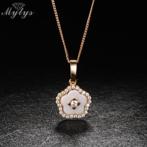 Mytys Wholesale Crystal Setting Acrylic Flower Pendant Necklaces Two Color CN278