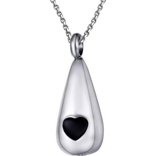 Stainless Steel Cremation Jewelry Teardrop Black Heart Urn Ashes Necklace Memorial Keepsake Pendant